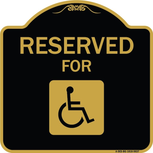 Designer Series-Graphic Handicapped Reserved Black & Gold, 18" x 18", BG-1818-9837